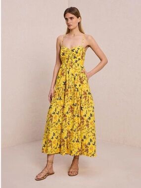 A.L.C. Arit Floral Print Yellow Cotton Midi Dress Size 4 Cottagecore